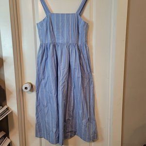 100% cotton Blue Striped Midi Dress Sleeveless Summer dress for women A-line